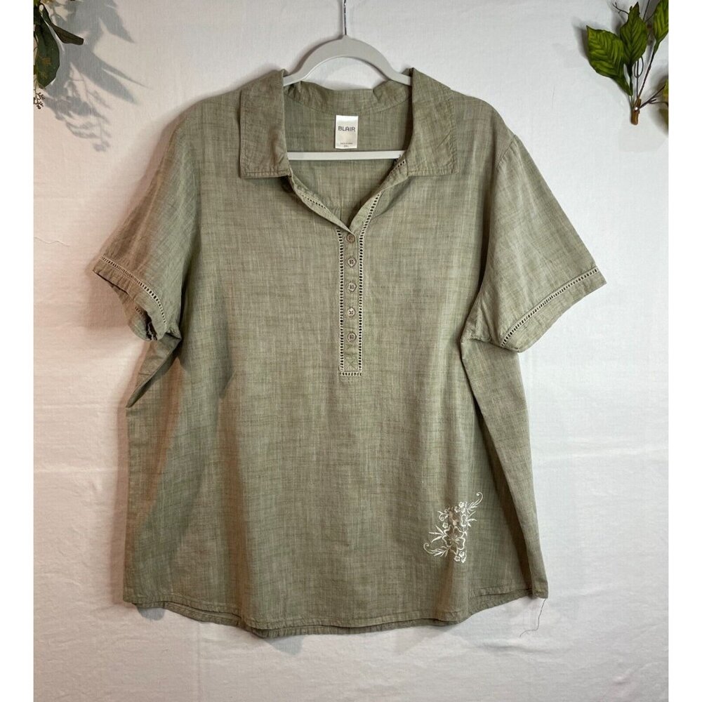 Blair 100% Cotton Short Sleeve Button Down Women's Shirt Size 2XL